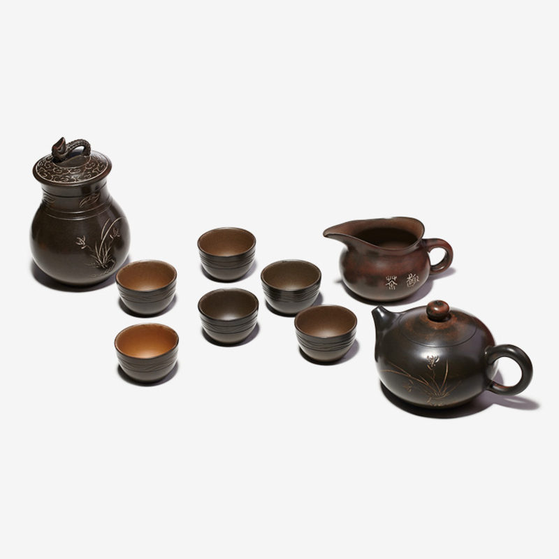 钦州坭兴陶 古安牌港湾茶具10件套价格与工艺解析